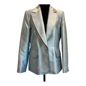 Melanie Lyne metallic silver gray single breasted tailored cinched blazer jacket